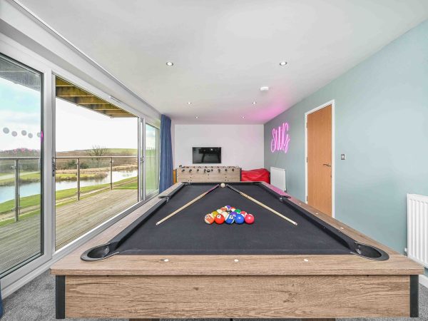 Games room at luxury holiday home Snug