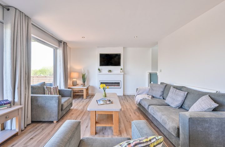 Grey sofas in ground floor living room.